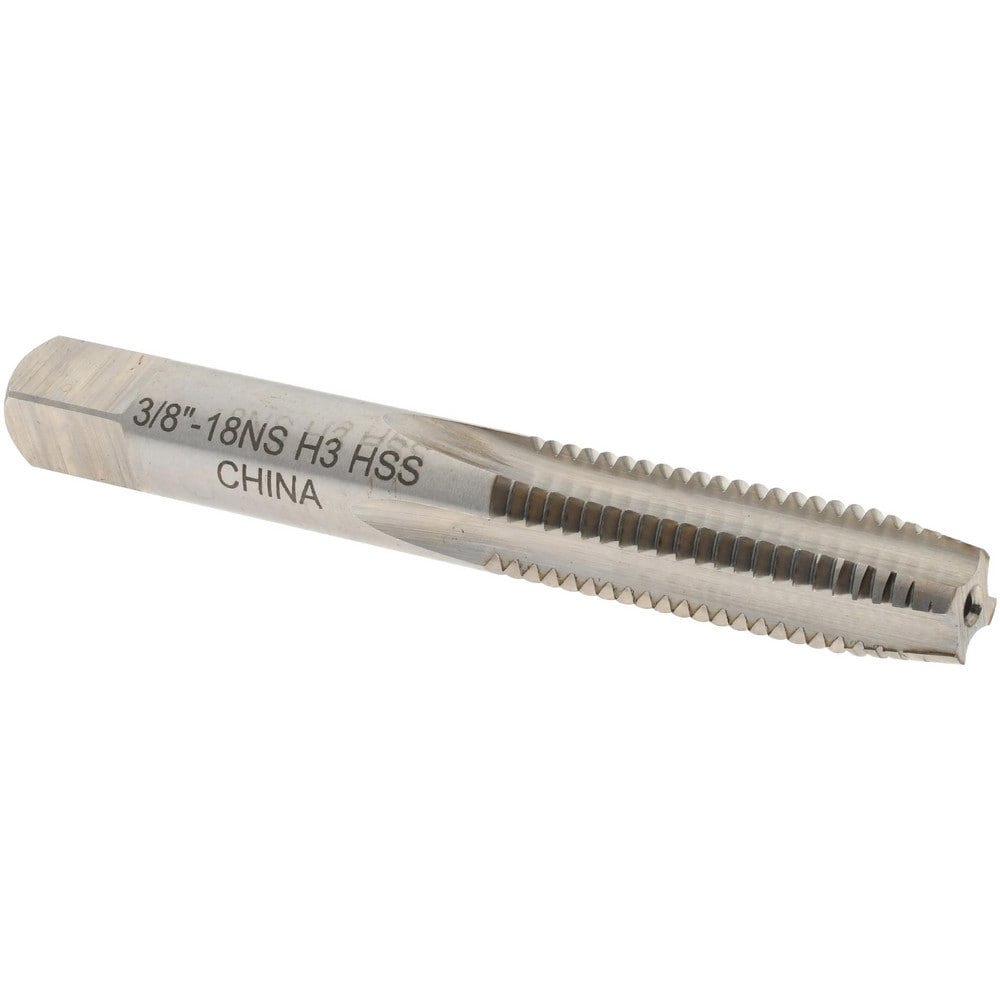 Straight Flute Tap: 3/8-18 UNS, 4 Flutes, Plug, 3B Class of Fit, High Speed Steel, Bright/Uncoated
