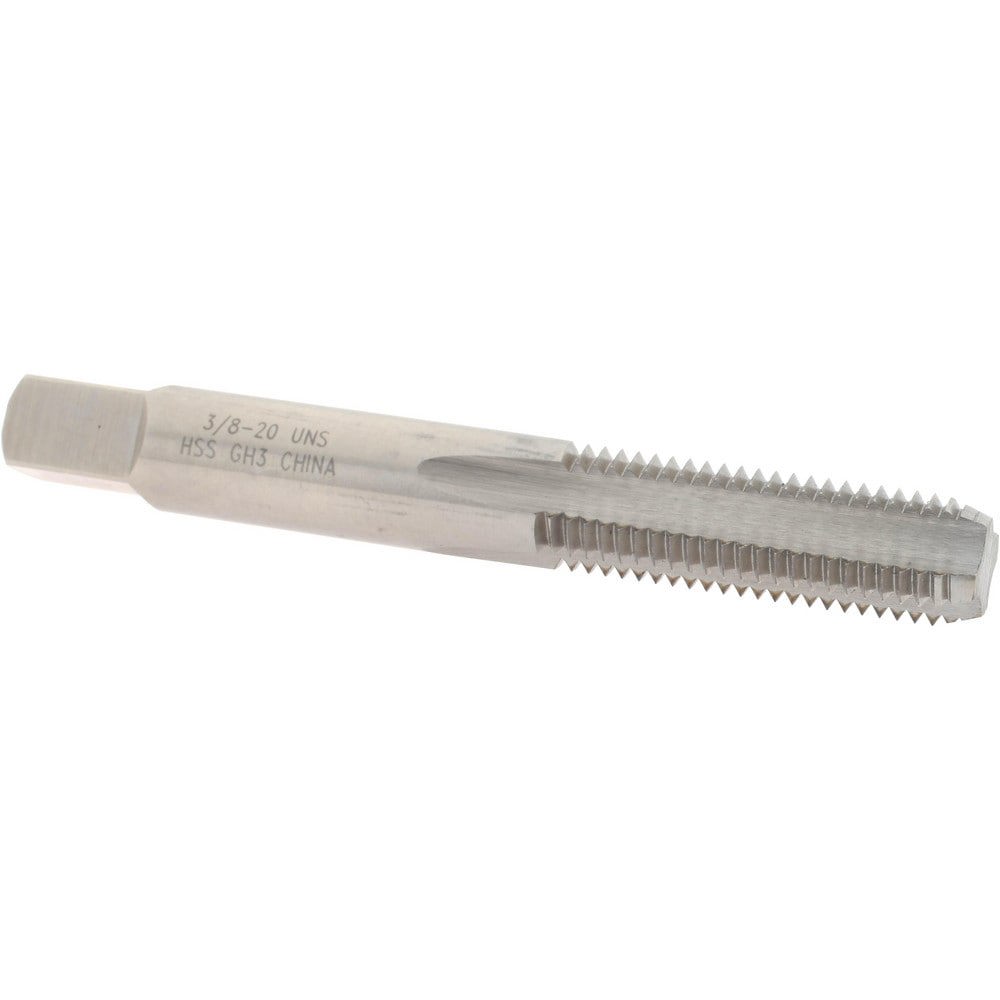 Straight Flute Tap: 3/8-20 UNS, 4 Flutes, Bottoming, 3B Class of Fit, High Speed Steel, Bright/Uncoated