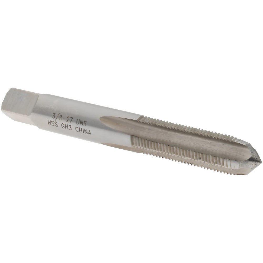 Straight Flute Tap: 3/8-27 UNS, 4 Flutes, Plug, 3B Class of Fit, High Speed Steel, Bright/Uncoated