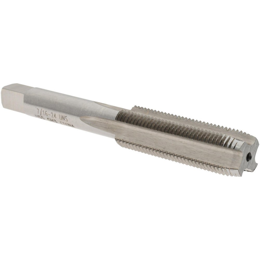 Straight Flute Tap: 7/16-24 UNS, 4 Flutes, Plug, High Speed Steel, Bright/Uncoated
