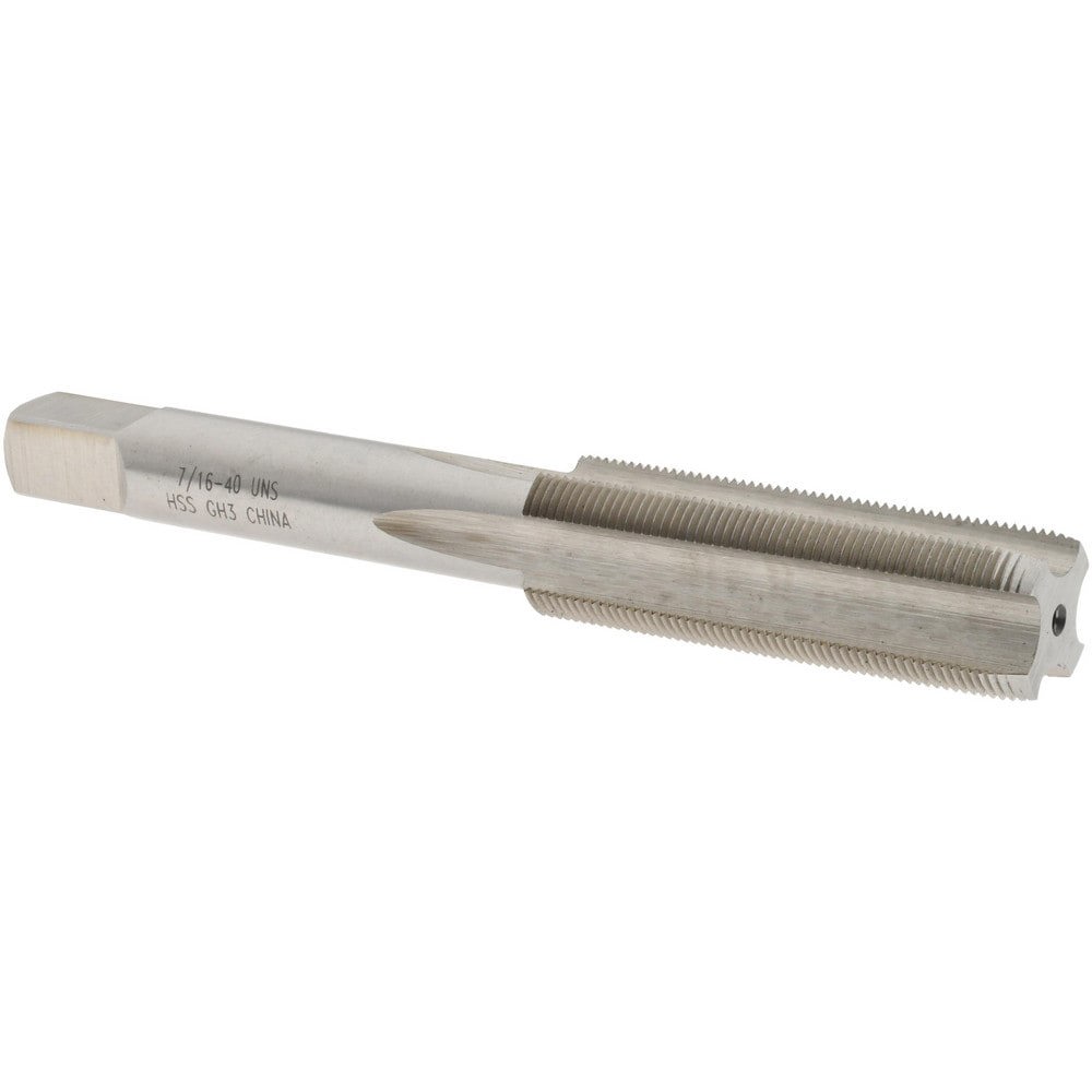 Straight Flute Tap: 7/16-40 UNS, 4 Flutes, Plug, 3B Class of Fit, High Speed Steel, Bright/Uncoated
