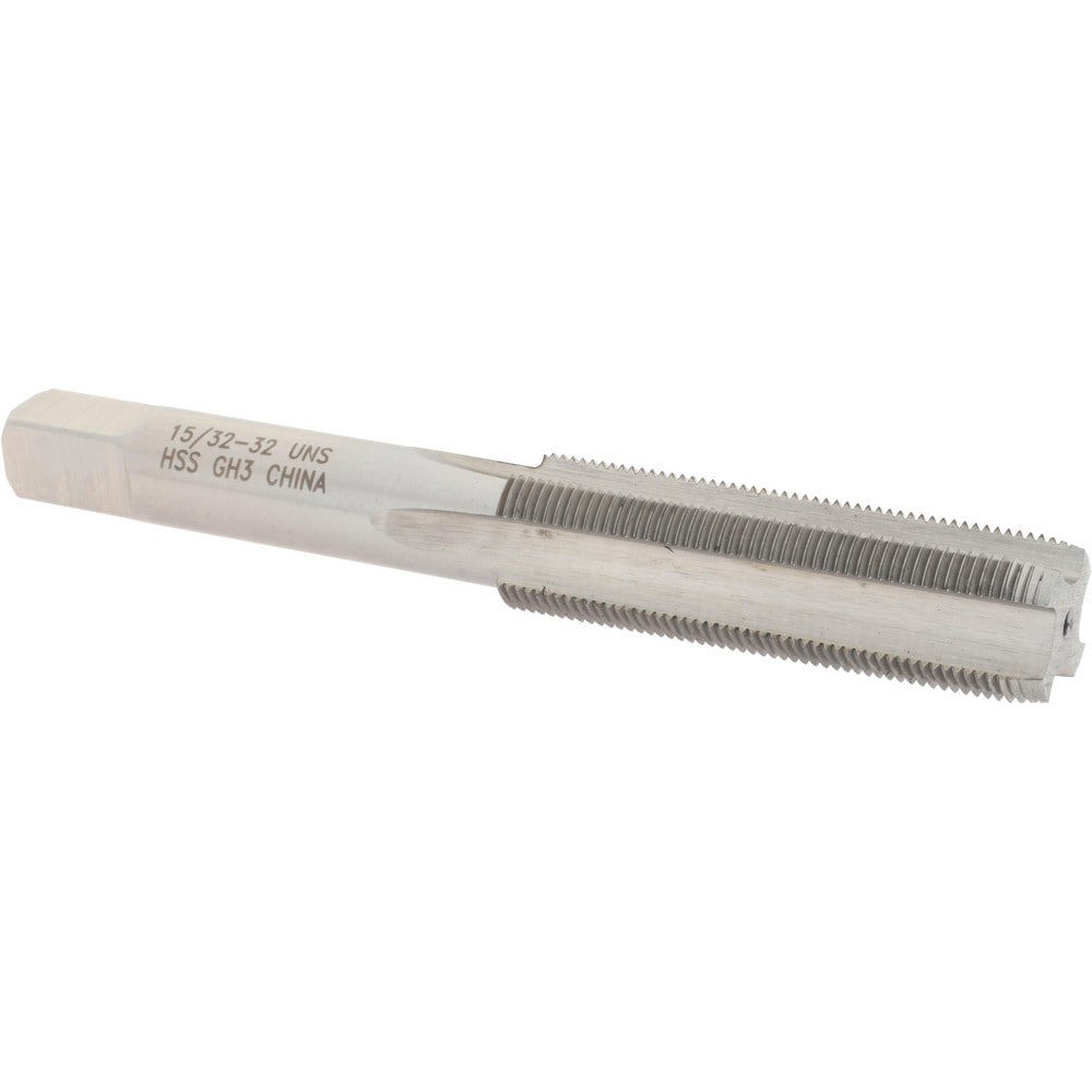 Straight Flute Tap: 15/32-32 UNS, 4 Flutes, Plug, High Speed Steel, Bright/Uncoated