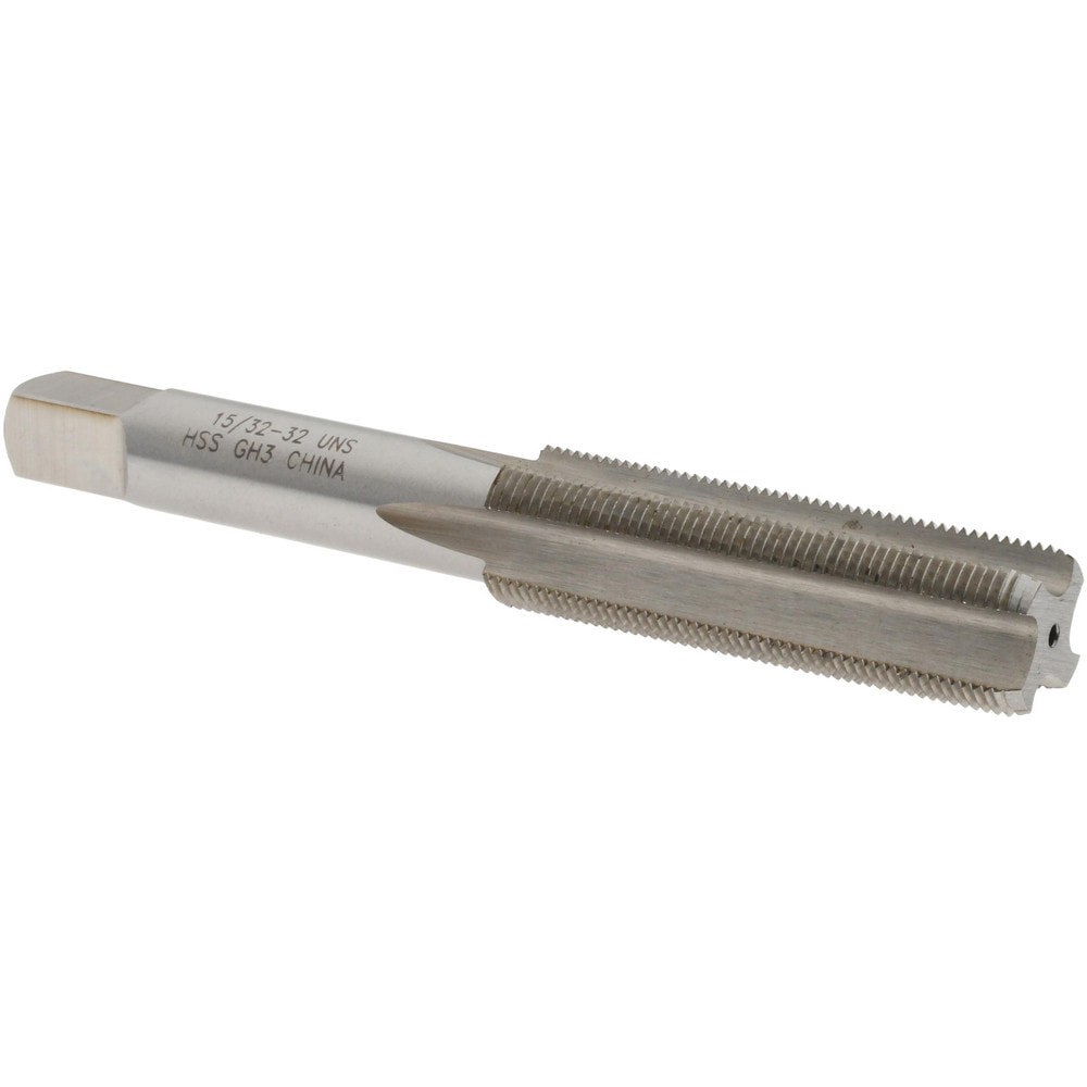 Straight Flute Tap: 15/32-32 UNS, 4 Flutes, Bottoming, High Speed Steel, Bright/Uncoated