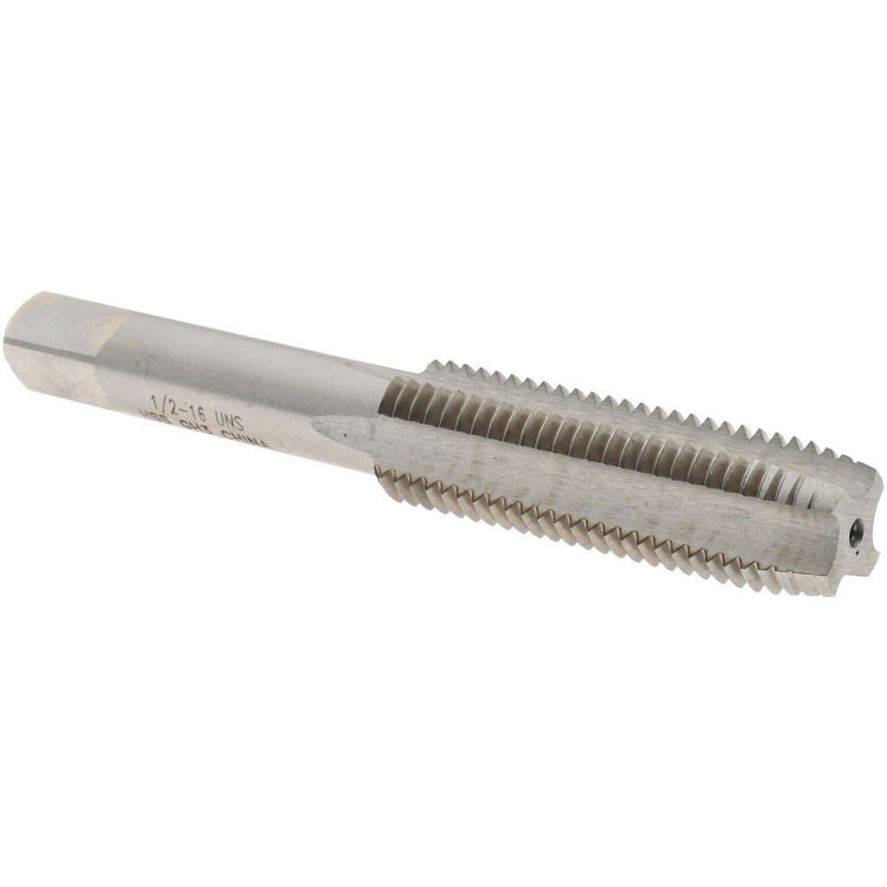 Straight Flute Tap: 1/2-16 UNS, 4 Flutes, Plug, 3B Class of Fit, High Speed Steel, Bright/Uncoated