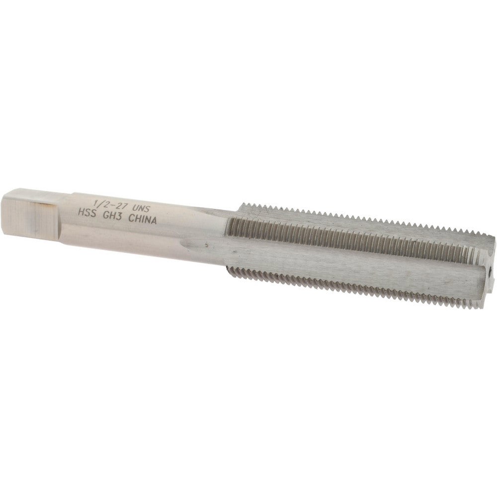 Straight Flute Tap: 1/2-27 UNS, 4 Flutes, Plug, 3B Class of Fit, High Speed Steel, Bright/Uncoated