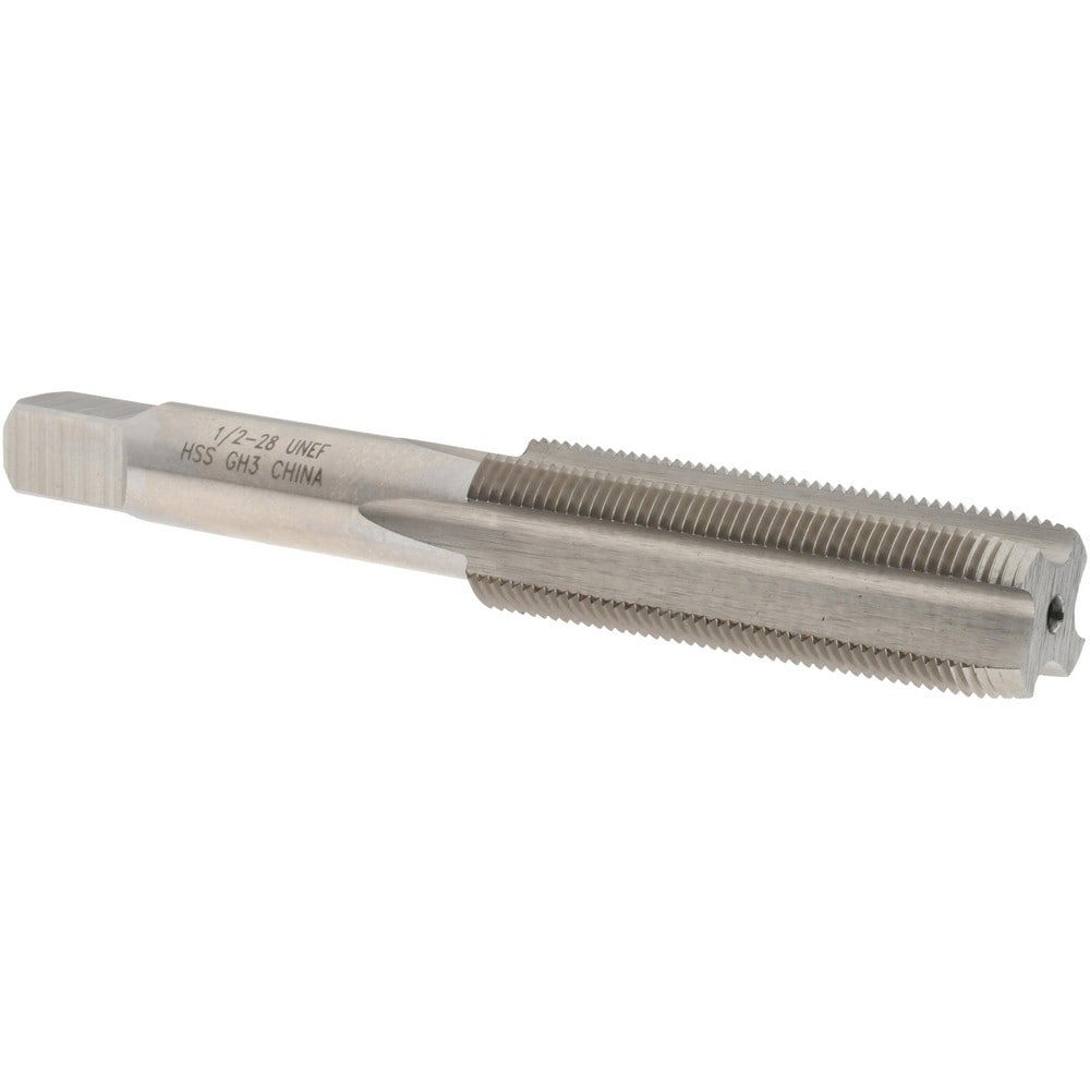 Straight Flute Tap: 1/2-28 UNEF, 4 Flutes, Plug, High Speed Steel, Bright/Uncoated