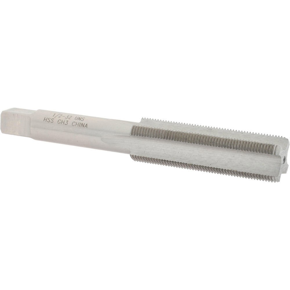 Straight Flute Tap: 1/2-32 UNS, 4 Flutes, Bottoming, High Speed Steel, Bright/Uncoated