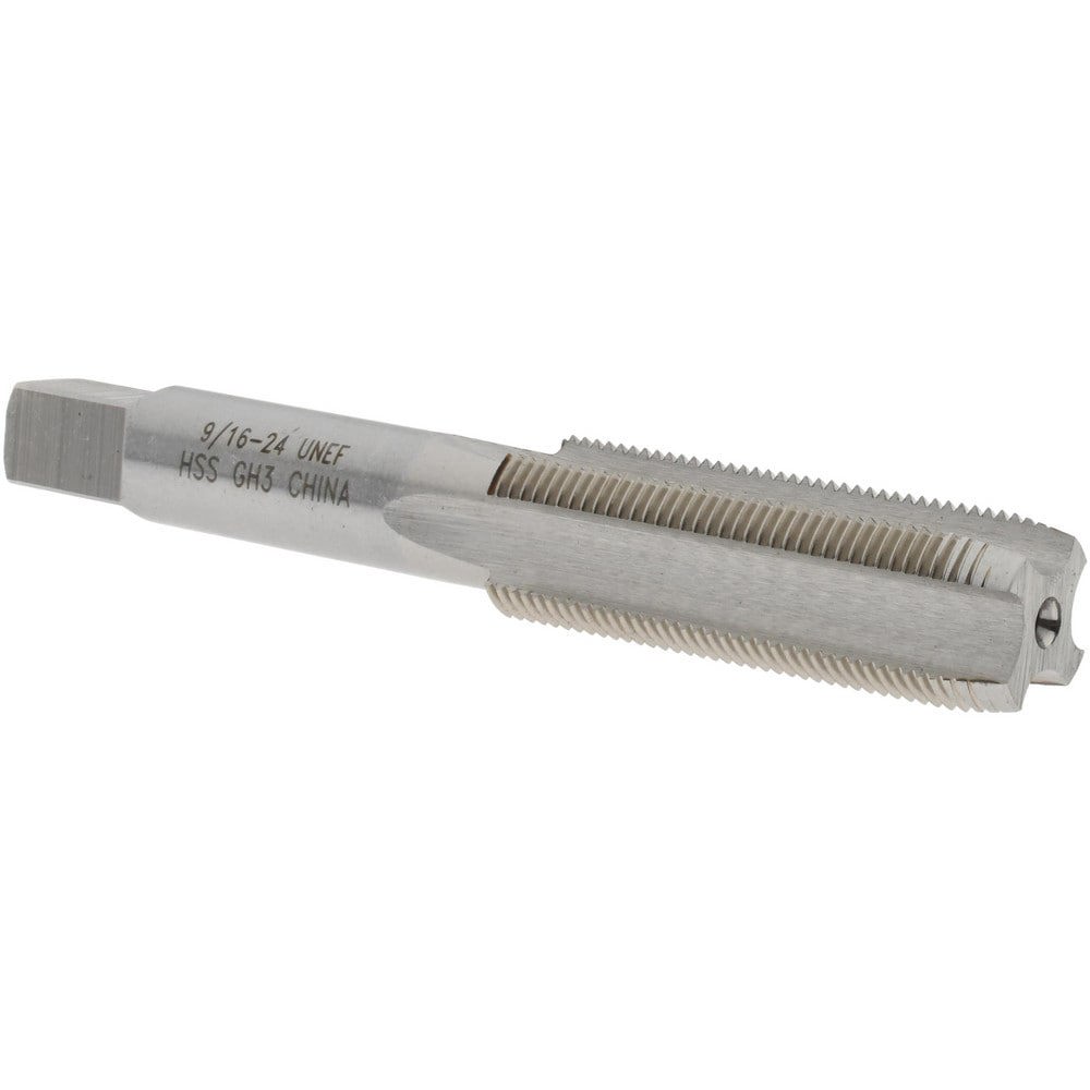 Straight Flute Tap: 9/16-24 UNEF, 4 Flutes, Plug, High Speed Steel, Bright/Uncoated
