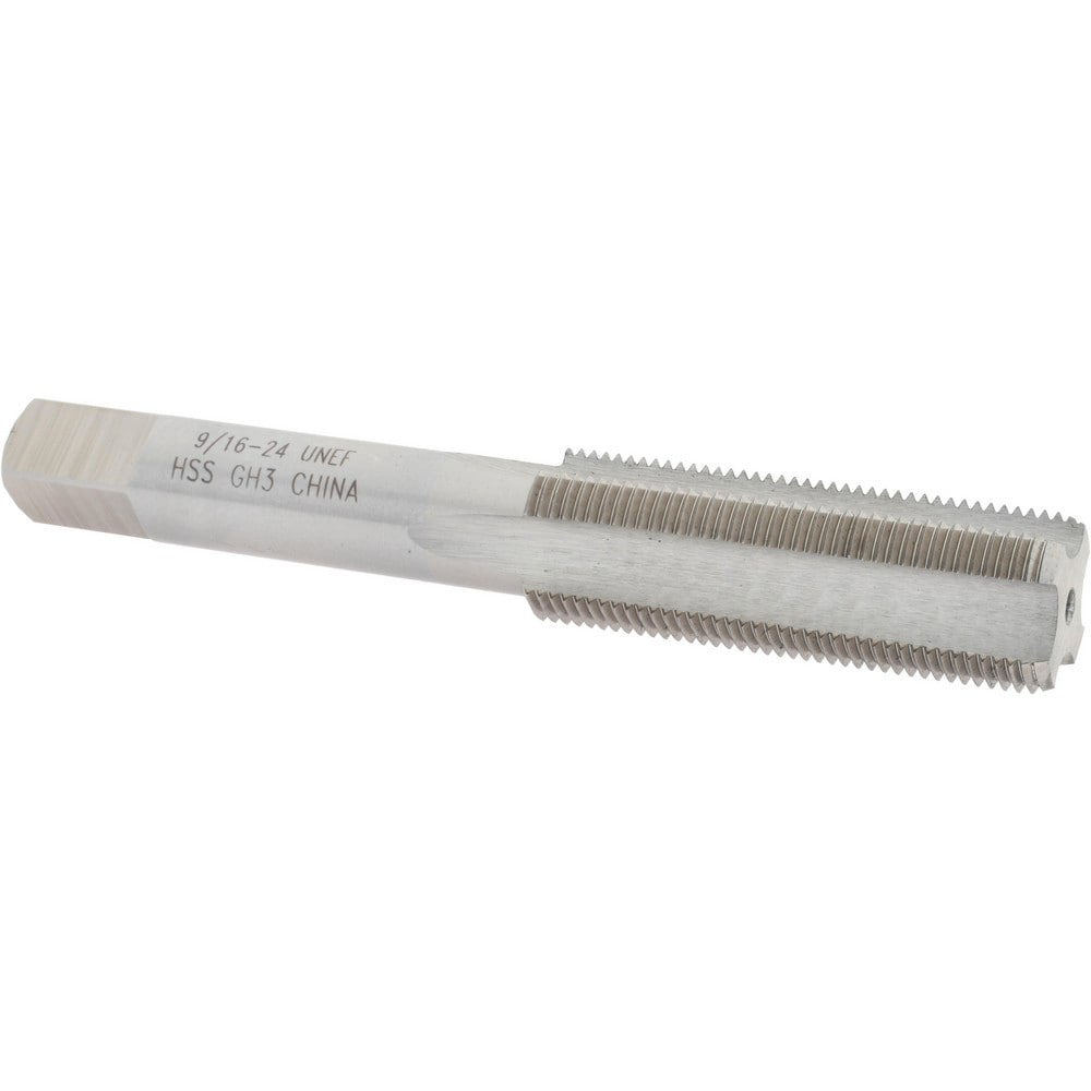 Straight Flute Tap: 9/16-24 UNEF, 4 Flutes, Bottoming, High Speed Steel, Bright/Uncoated