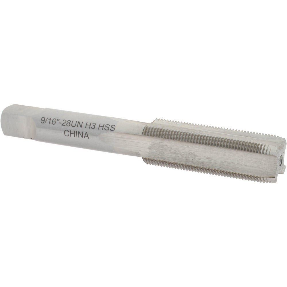 Straight Flute Tap: 9/16-28 UNS, 4 Flutes, Plug, 3B Class of Fit, High Speed Steel, Bright/Uncoated