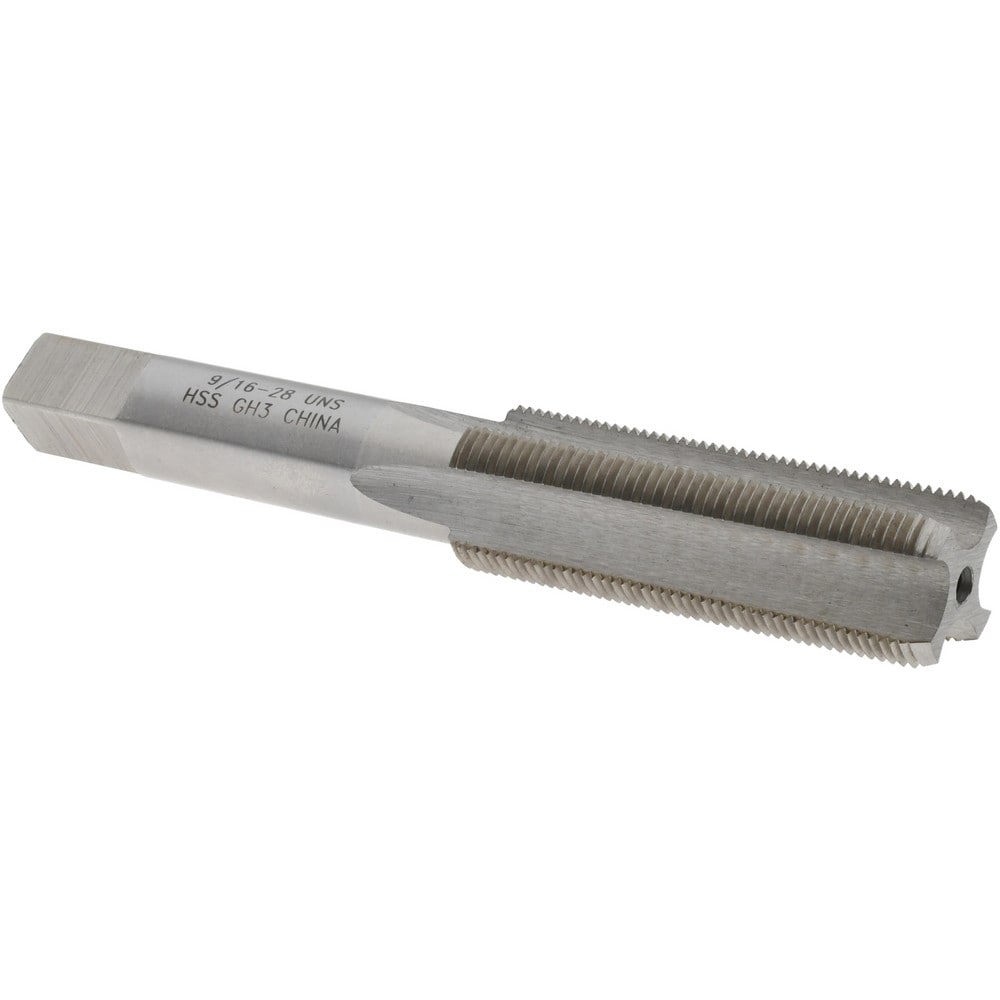Straight Flute Tap: 9/16-28 UNS, 4 Flutes, Bottoming, 3B Class of Fit, High Speed Steel, Bright/Uncoated