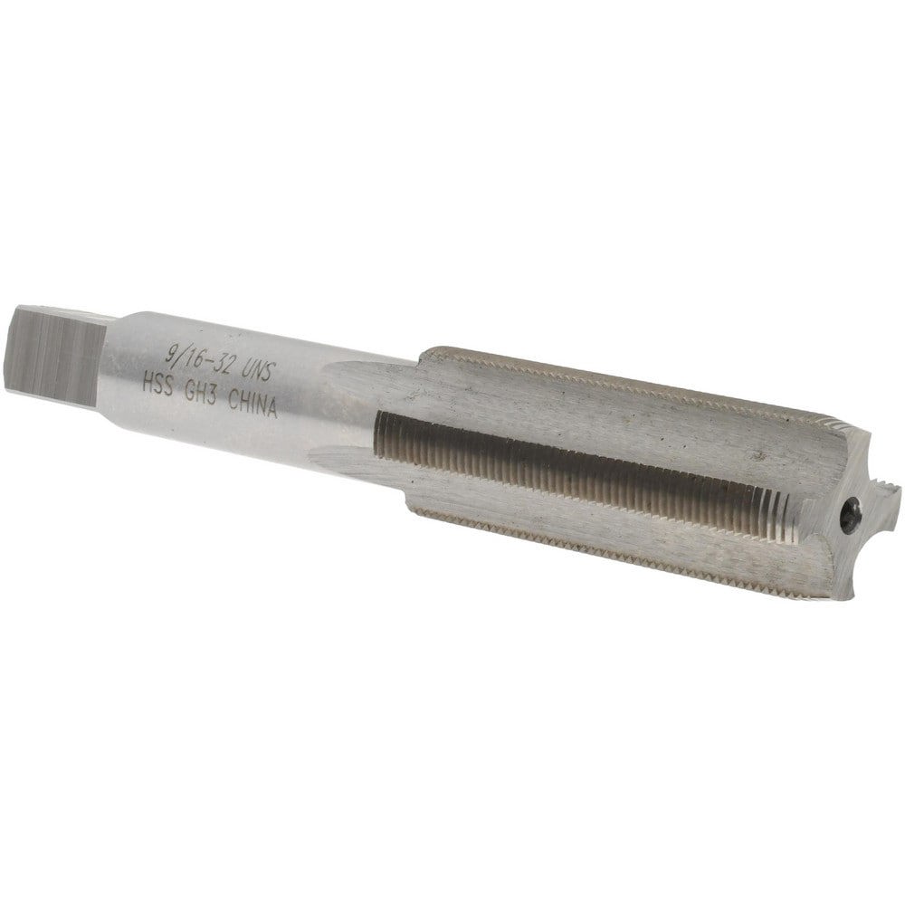 Straight Flute Tap: 9/16-32 UNS, 4 Flutes, Plug, 3B Class of Fit, High Speed Steel, Bright/Uncoated