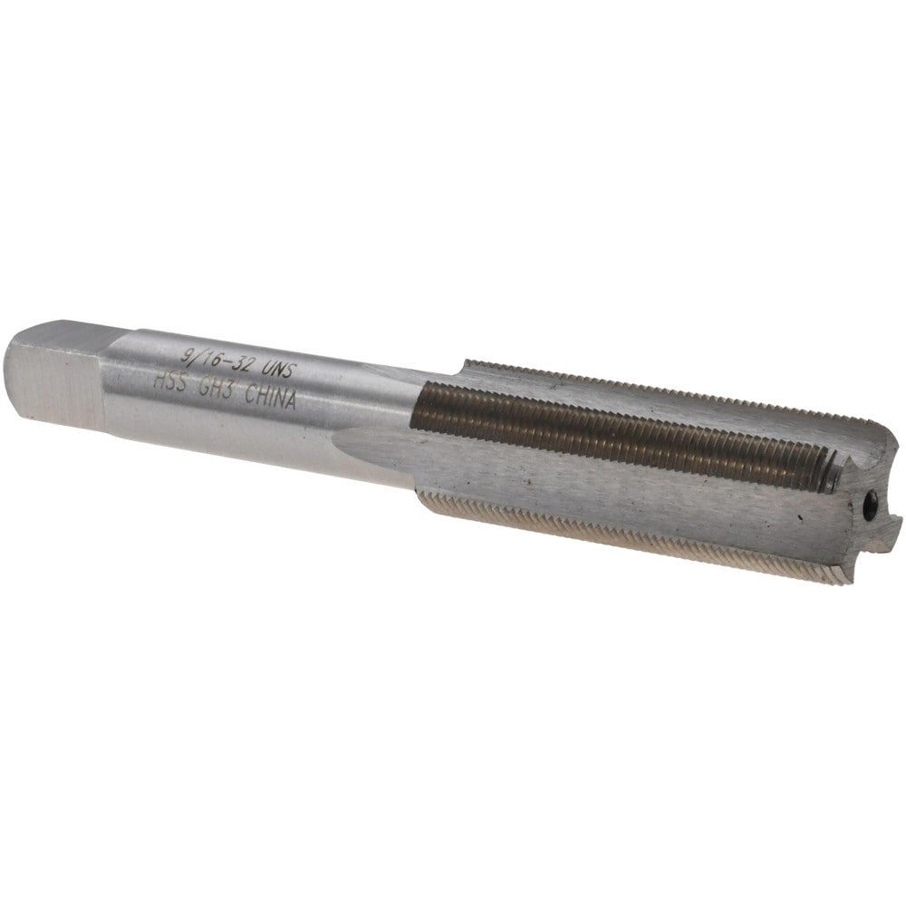 Straight Flute Tap: 9/16-32 UNS, 4 Flutes, Bottoming, 3B Class of Fit, High Speed Steel, Bright/Uncoated