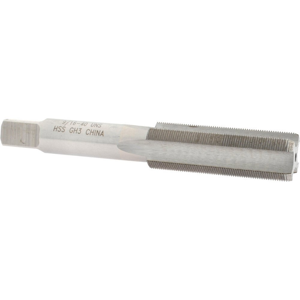 Straight Flute Tap: 9/16-40 UNS, 4 Flutes, Bottoming, 3B Class of Fit, High Speed Steel, Bright/Uncoated