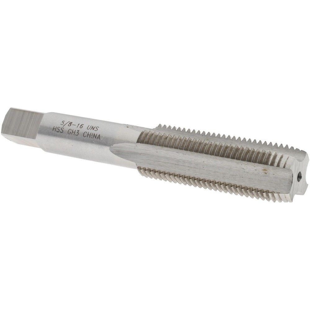 Straight Flute Tap: 5/8-16 UNS, 4 Flutes, Plug, 3B Class of Fit, High Speed Steel, Bright/Uncoated