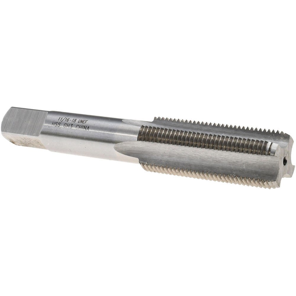 Straight Flute Tap: 11/16-18 UNEF, 4 Flutes, Bottoming, 3B Class of Fit, High Speed Steel, Bright/Uncoated