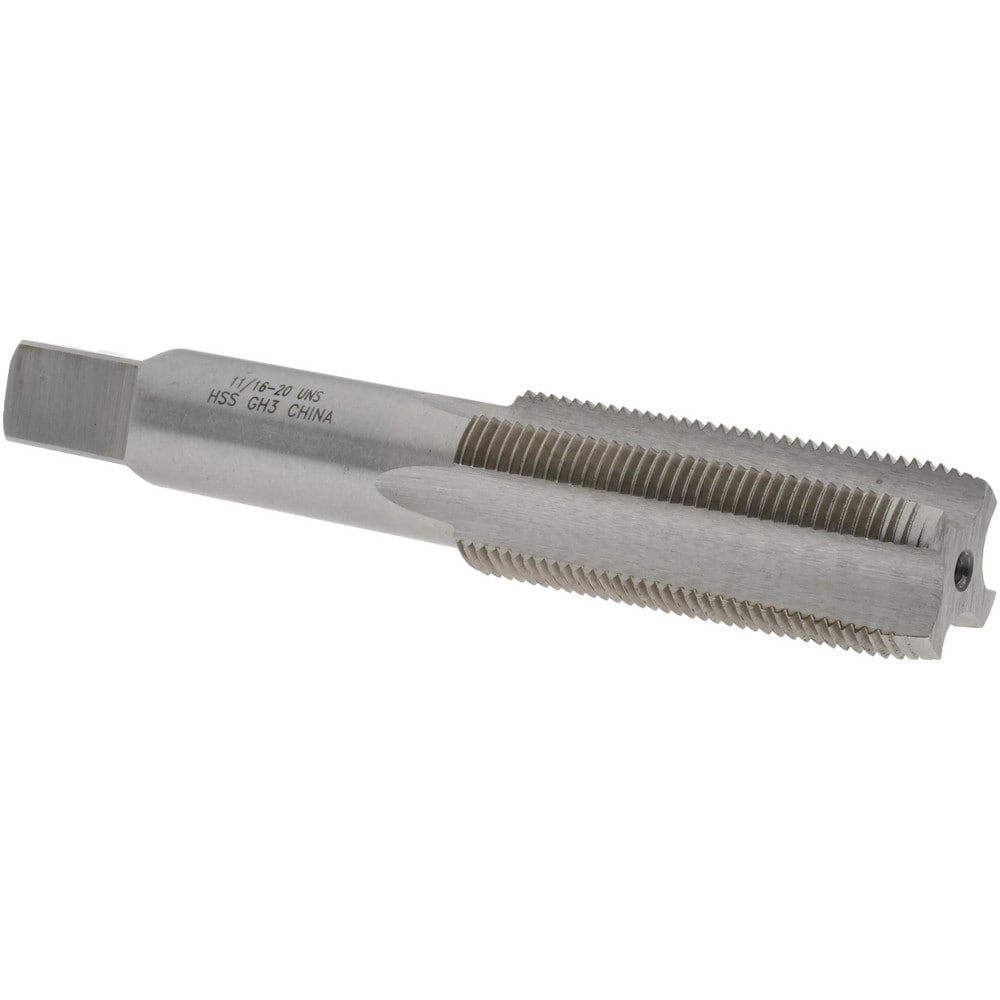 Straight Flute Tap: 11/16-20 UNS, 4 Flutes, Plug, 3B Class of Fit, High Speed Steel, Bright/Uncoated