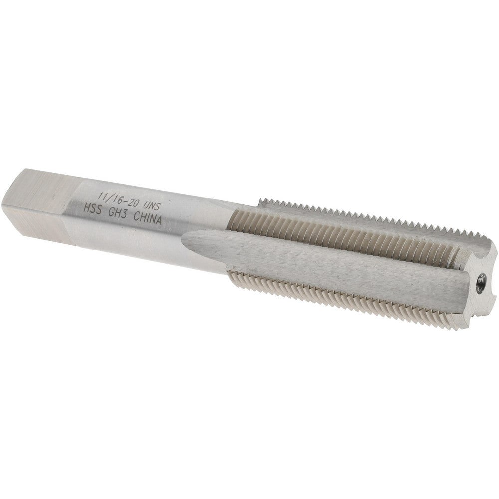 Straight Flute Tap: 11/16-20 UNS, 4 Flutes, Bottoming, 3B Class of Fit, High Speed Steel, Bright/Uncoated