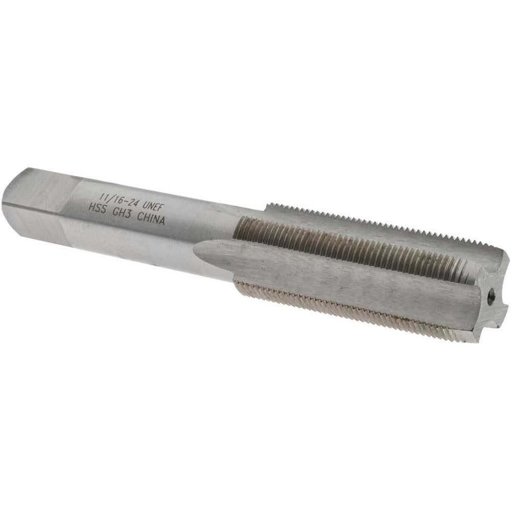 Straight Flute Tap: 11/16-24 UNEF, 4 Flutes, Plug, 3B Class of Fit, High Speed Steel, Bright/Uncoated