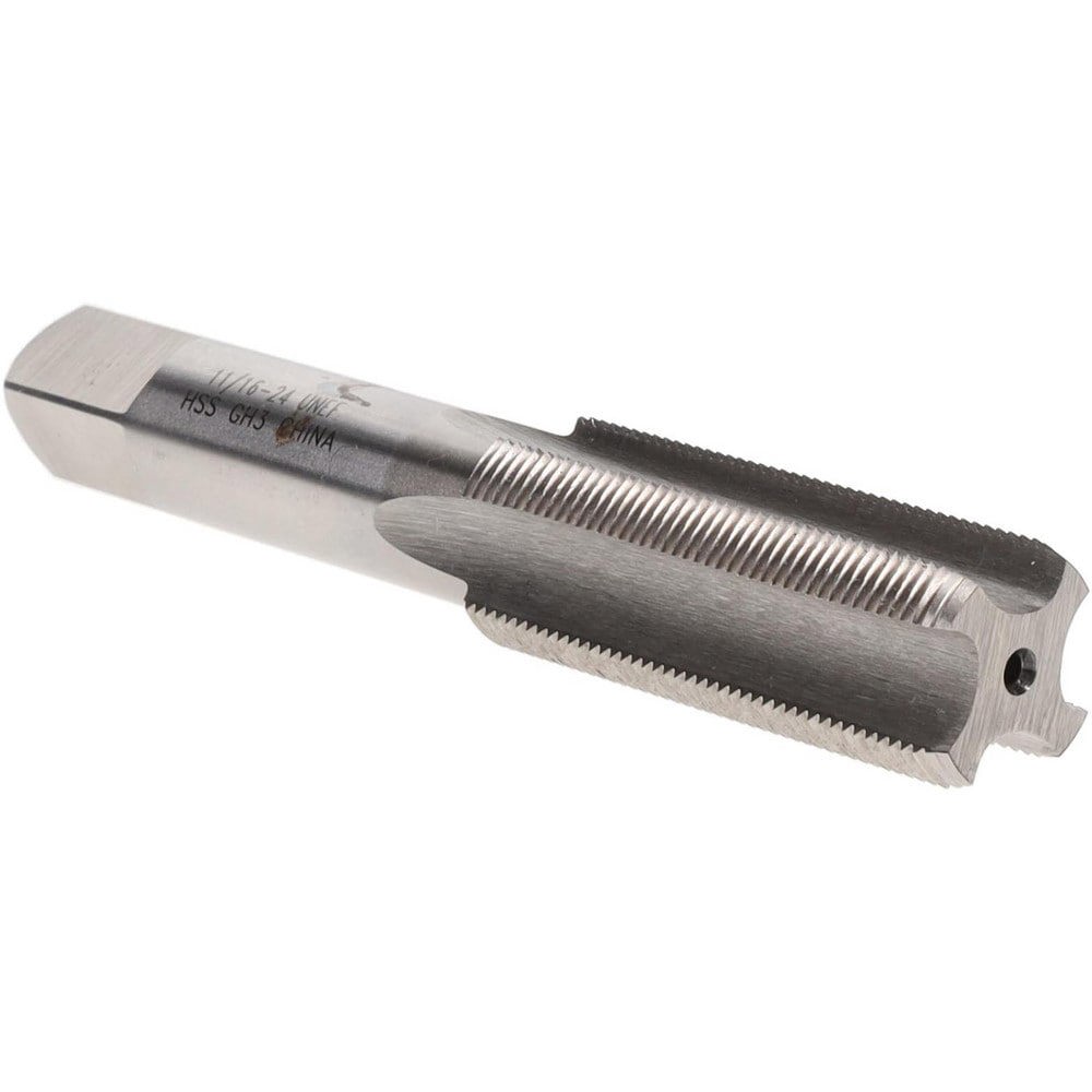 Straight Flute Tap: 11/16-24 UNEF, 4 Flutes, Bottoming, 3B Class of Fit, High Speed Steel, Bright/Uncoated