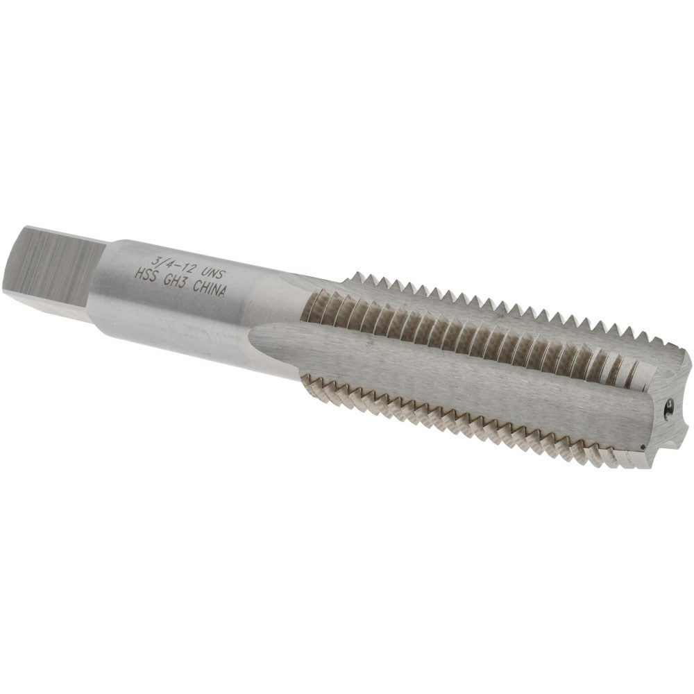 Straight Flute Tap: 3/4-12 UNS, 4 Flutes, Plug, 3B Class of Fit, High Speed Steel, Bright/Uncoated