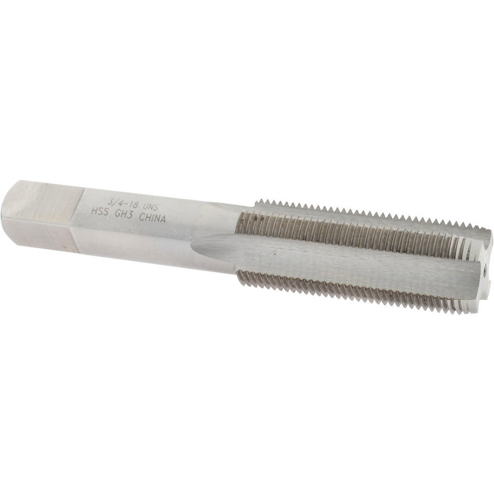 Straight Flute Tap: 3/4-18 UNS, 4 Flutes, Plug, 3B Class of Fit, High Speed Steel, Bright/Uncoated