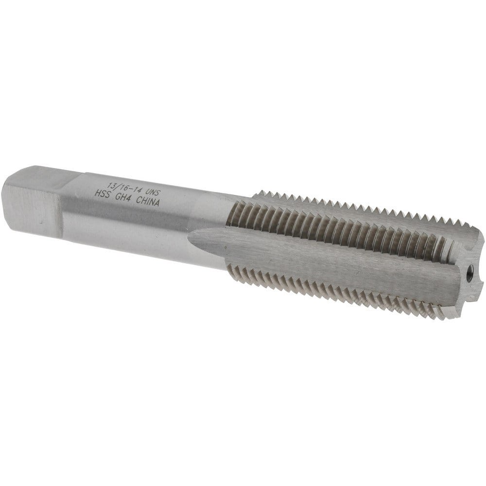 Straight Flute Tap: 13/16-14 UNS, 4 Flutes, Bottoming, 3B Class of Fit, High Speed Steel, Bright/Uncoated