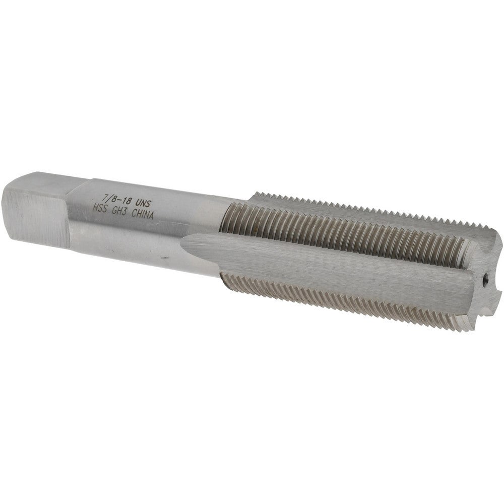 Straight Flute Tap: 7/8-18 UNS, 4 Flutes, Bottoming, High Speed Steel, Bright/Uncoated