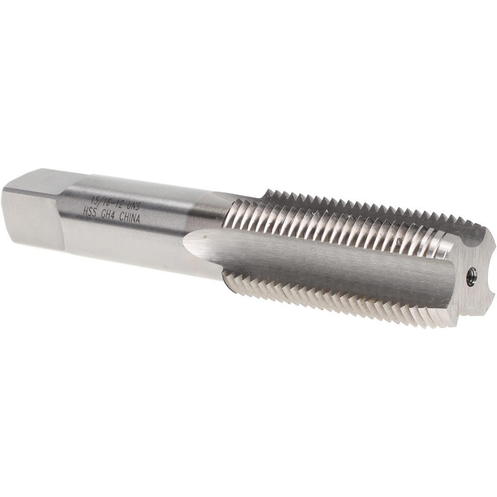 Straight Flute Tap: 15/16-12 UNS, 4 Flutes, Plug, 3B Class of Fit, High Speed Steel, Bright/Uncoated