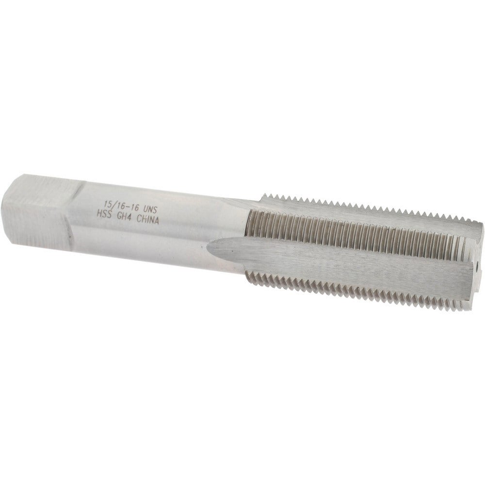 Straight Flute Tap: 15/16-16 UNS, 4 Flutes, Plug, 3B Class of Fit, High Speed Steel, Bright/Uncoated