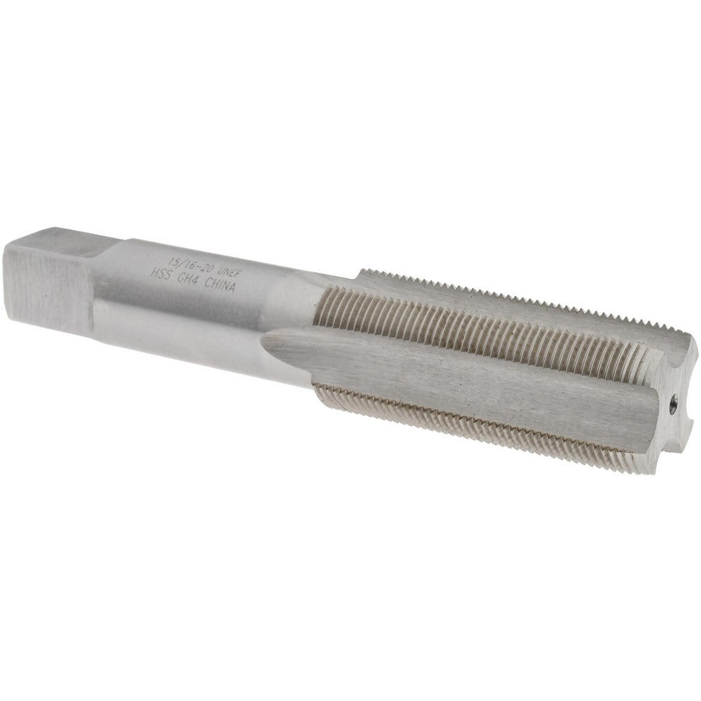 Straight Flute Tap: 15/16-20 UNEF, 4 Flutes, Plug, 3B Class of Fit, High Speed Steel, Bright/Uncoated
