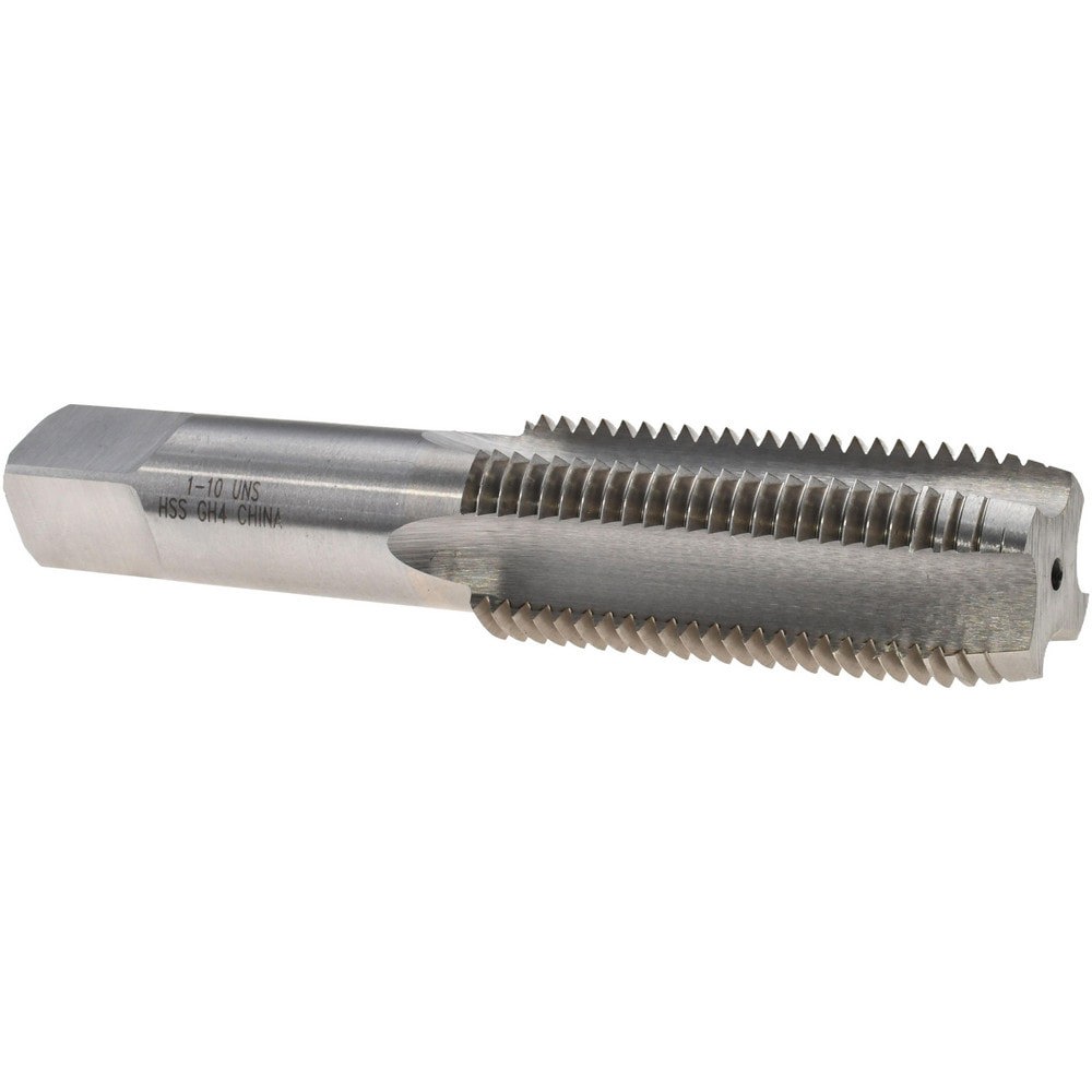 Straight Flute Tap: 1-10 UNS, 4 Flutes, Plug, 3B Class of Fit, High Speed Steel, Bright/Uncoated