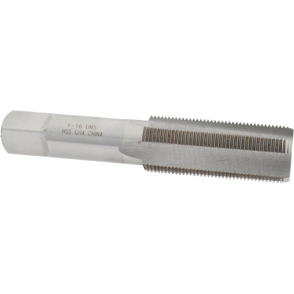 Straight Flute Tap: 1-16 UNS, 4 Flutes, Bottoming, 3B Class of Fit, High Speed Steel, Bright/Uncoated