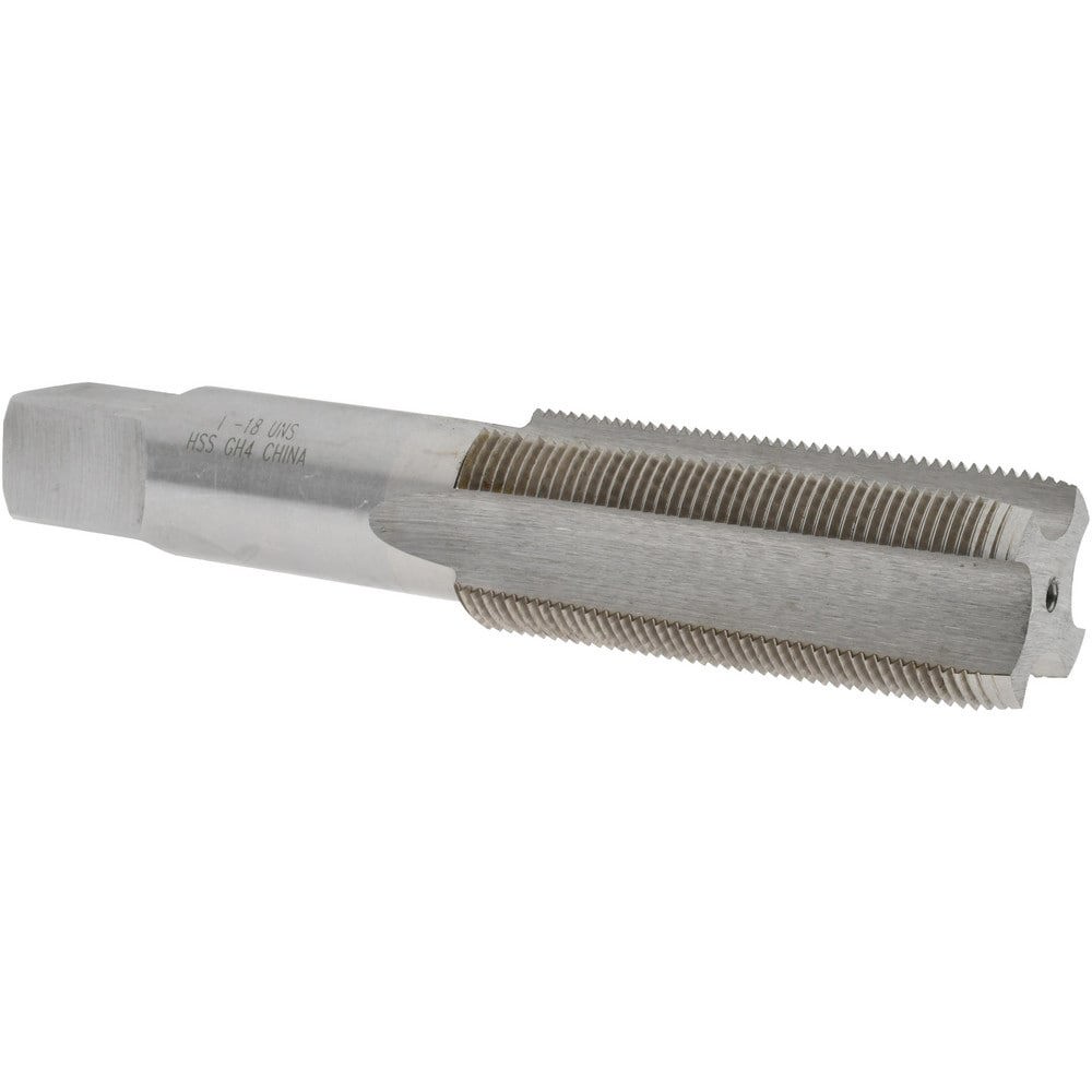 Straight Flute Tap: 1-18 UNS, 4 Flutes, Plug, 3B Class of Fit, High Speed Steel, Bright/Uncoated