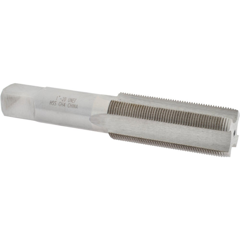 Straight Flute Tap: 1-20 UNEF, 4 Flutes, Plug, 3B Class of Fit, High Speed Steel, Bright/Uncoated