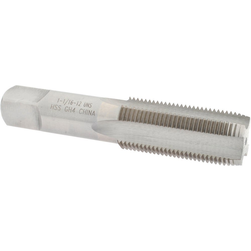 Straight Flute Tap: 1-1/16-12 UNS, 4 Flutes, Plug, High Speed Steel, Bright/Uncoated