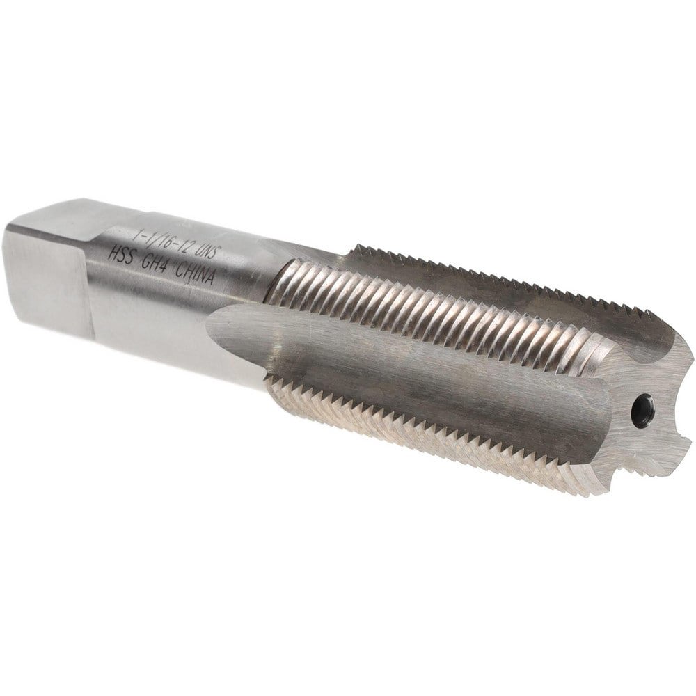 Straight Flute Tap: 1-1/16-12 UNS, 4 Flutes, Bottoming, High Speed Steel, Bright/Uncoated