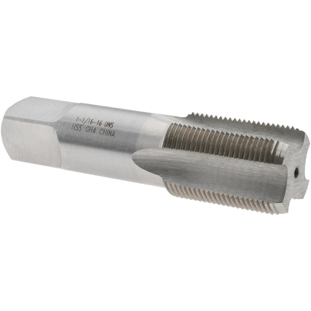 Straight Flute Tap: 1-1/16-16 UNS, 4 Flutes, Bottoming, 3B Class of Fit, High Speed Steel, Bright/Uncoated