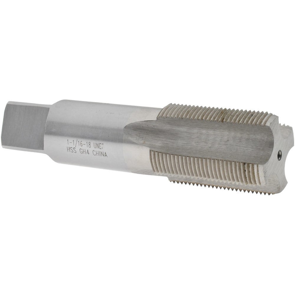 Straight Flute Tap: 1-1/16-18 UNEF, 4 Flutes, Bottoming, 3B Class of Fit, High Speed Steel, Bright/Uncoated