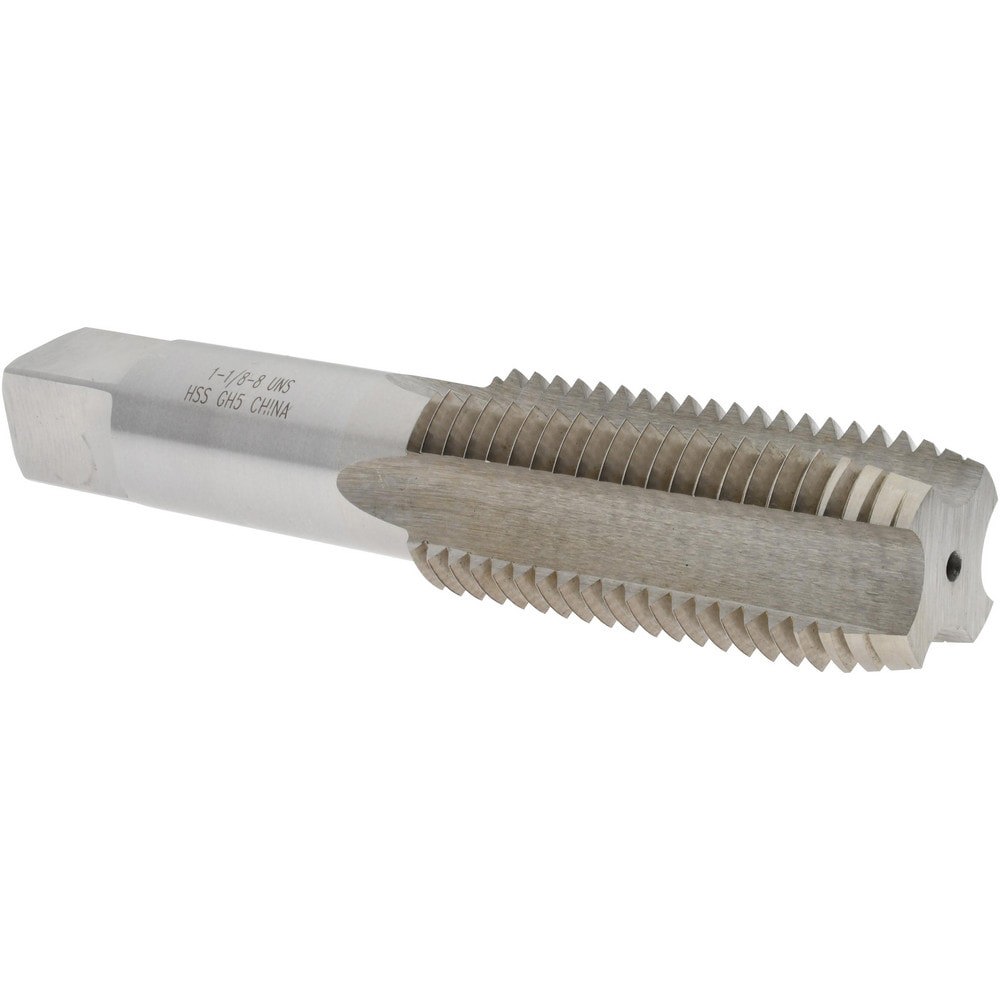 Straight Flute Tap: 1-1/8-8 UNS, 4 Flutes, Plug, High Speed Steel, Bright/Uncoated