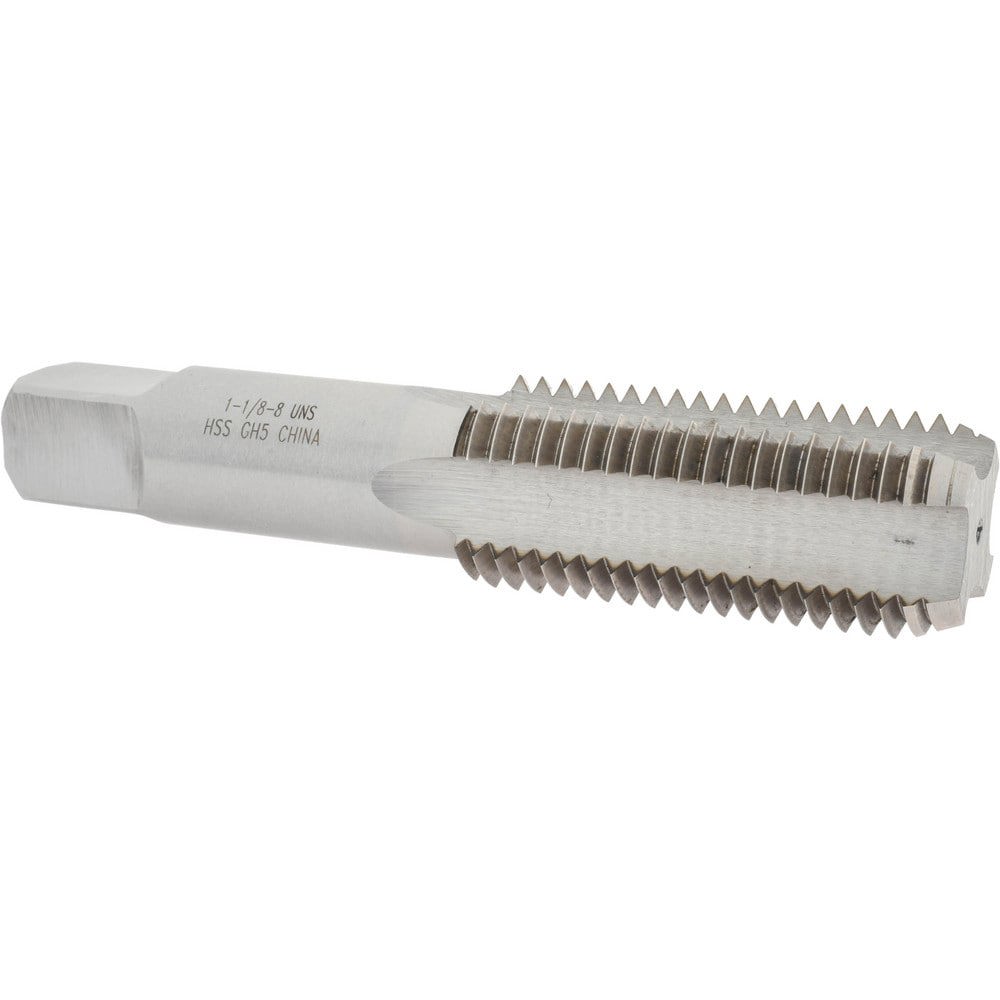 Straight Flute Tap: 1-1/8-8 UNS, 4 Flutes, Bottoming, High Speed Steel, Bright/Uncoated