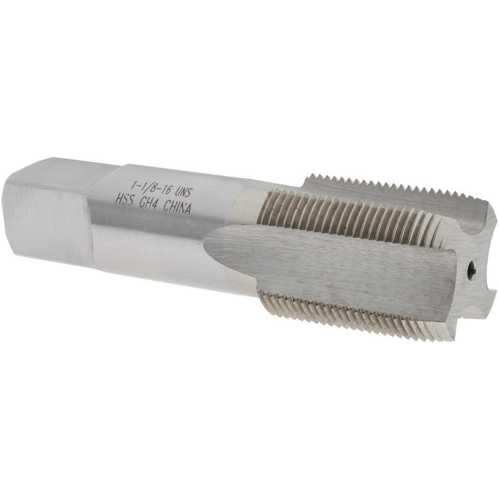 Straight Flute Tap: 1-1/8-16 UNS, 4 Flutes, Plug, 3B Class of Fit, High Speed Steel, Bright/Uncoated