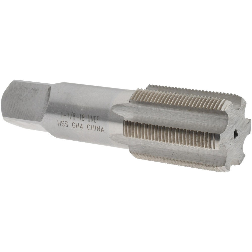 Straight Flute Tap: 1-1/8-18 UNEF, 6 Flutes, Bottoming, 3B Class of Fit, High Speed Steel, Bright/Uncoated