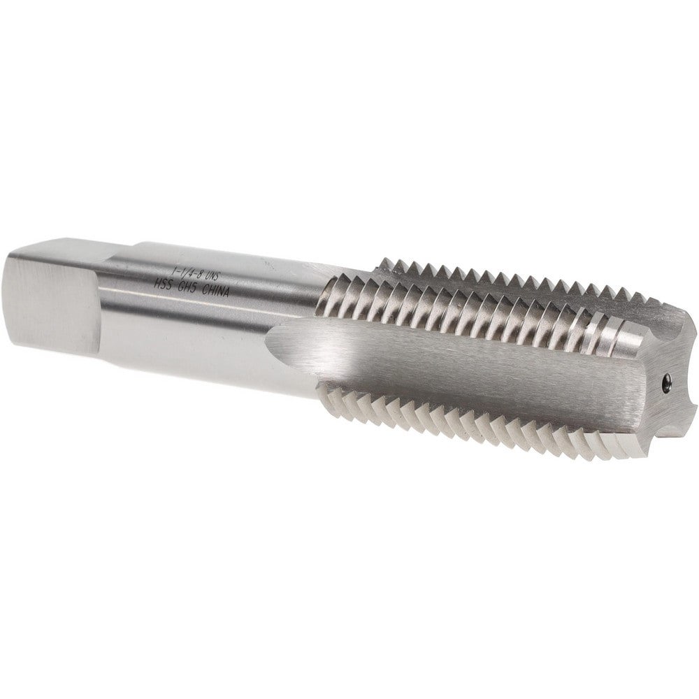 Straight Flute Tap: 1-1/4-8 UNS, 4 Flutes, Plug, High Speed Steel, Bright/Uncoated