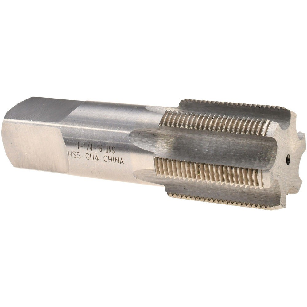 Straight Flute Tap: 1-1/4-16 UNS, 6 Flutes, Bottoming, 3B Class of Fit, High Speed Steel, Bright/Uncoated