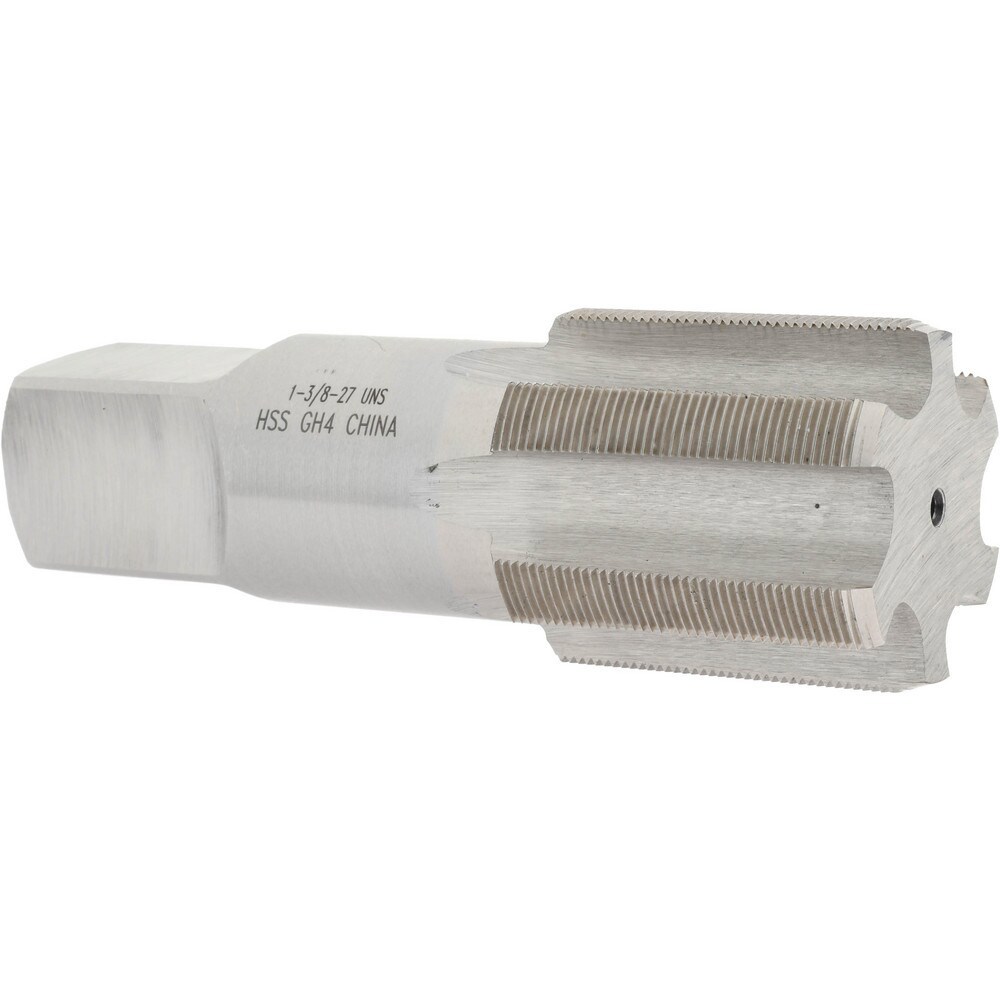 Straight Flute Tap: 1-3/8-27 UNS, 6 Flutes, Bottoming, 3B Class of Fit, High Speed Steel, Bright/Uncoated