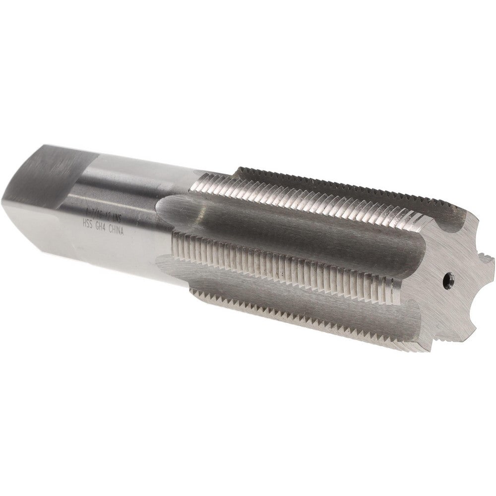 Straight Flute Tap: 1-7/16-12 UNS, 6 Flutes, Plug, High Speed Steel, Bright/Uncoated