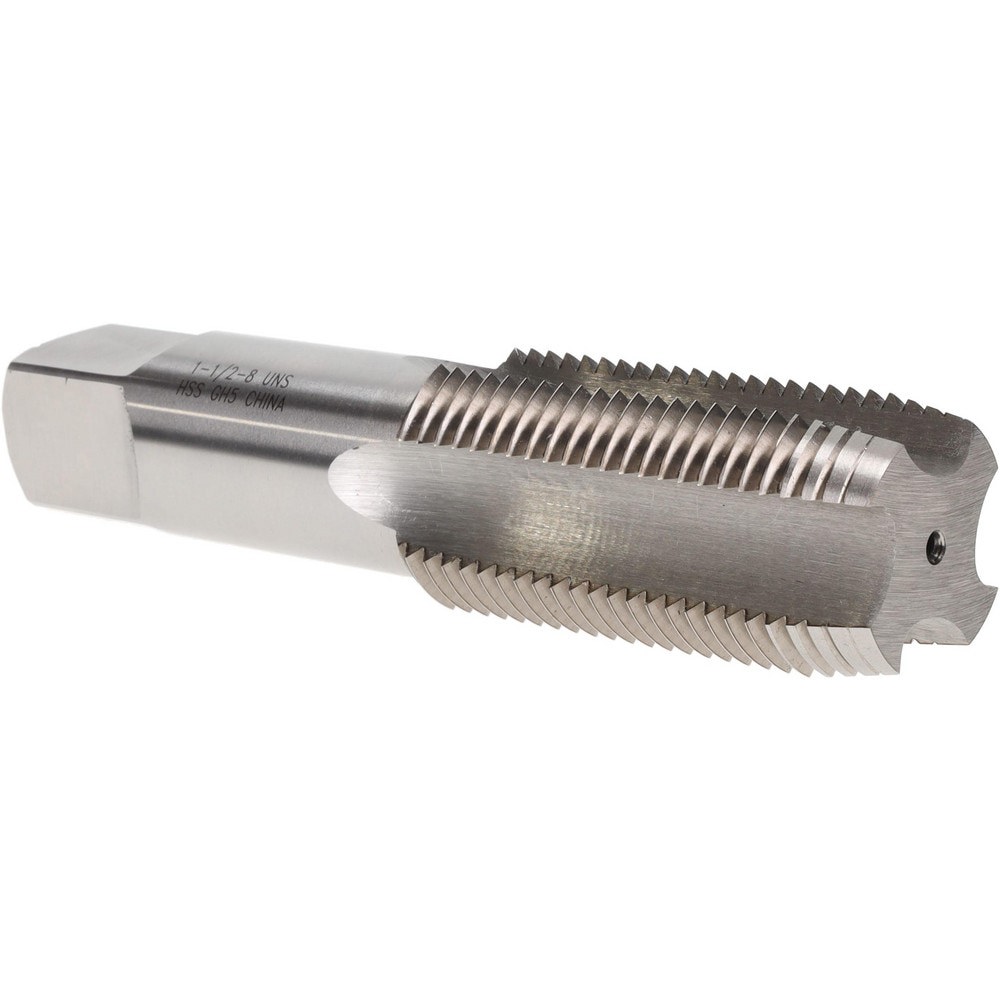 Straight Flute Tap: 1-1/2-8 UNS, 4 Flutes, Plug, High Speed Steel, Bright/Uncoated