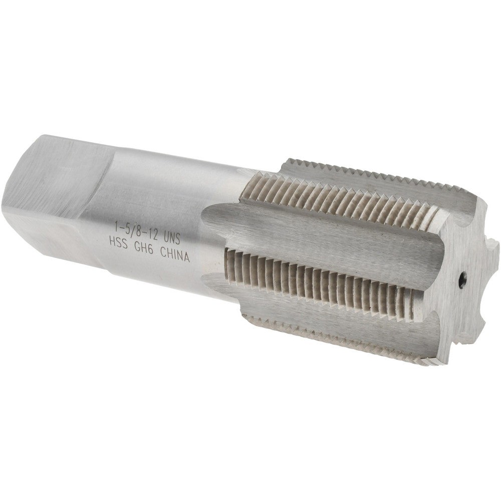 Straight Flute Tap: 1-5/8-12 UNS, 6 Flutes, Bottoming, High Speed Steel, Bright/Uncoated
