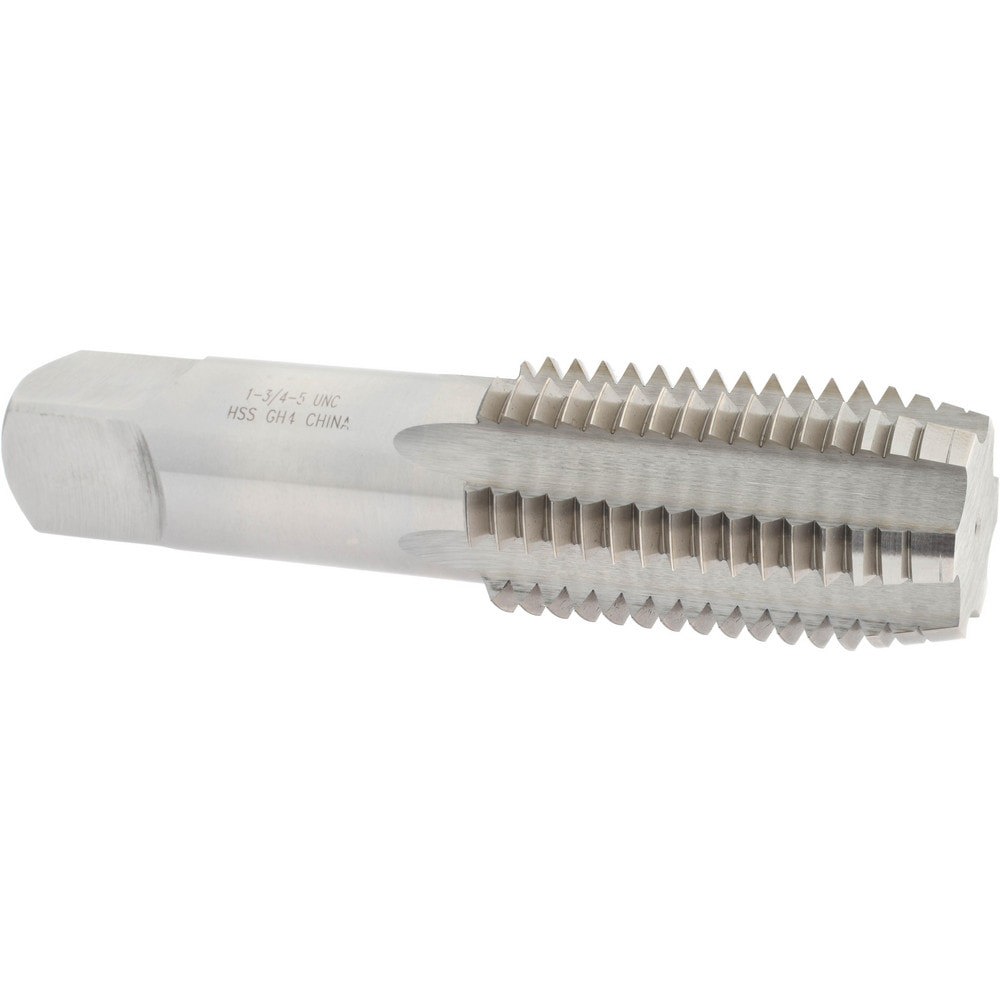 Straight Flute Tap: 1-3/4-5 UNC, 6 Flutes, Plug, 3B Class of Fit, High Speed Steel, Bright/Uncoated